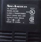 A41209 120v 20w Ac 11vdc 800ma Adapter Transformer Sino-american 2 60hz Class
