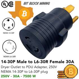 L6-30r Altair Technology 613072886368 Dryer Outlet To Pdu Adapter 4 Prong 30a 14-30p Male Female 250v Tx