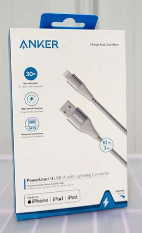 Anker 194644047191 Powerline Ii Usb-a To Lightning Connector Gray Cable 10ft Length