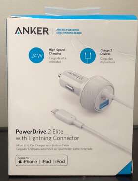 Anker 848061010671 Powerdrive 24w 1- Port Car Charger With Hardwired 3ft Lightning Cable-white