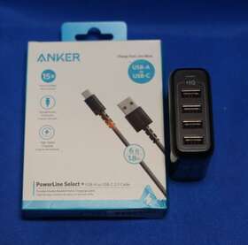 A2142j12-1 Anker - Powerport 4 Multi-device 40w Wall Charger 4x Usb-a Black A2142