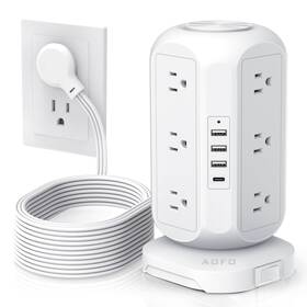 Hu-xi-139 Aofo 15 Ft Long Extension Cord Power Strip Tower Surge Protector 12 Ac Outlet