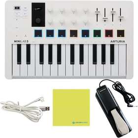 Arturia Minilab3 Minilab 3 Hybrid Midi Keyboard Controller Bundle With Deluxe Sustain Pedal