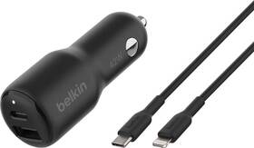 Ccb005bt1mbk-b5 Belkin - Boostcharge Dual Car Charger 42w With Usb-c To Lightning Cable Black