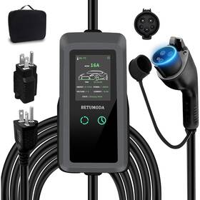 24ft-16a Betumoda Portable Level 1&2 Ev Charger 16amp Adjustable Current Wallbox For Home/tra