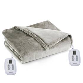 Brookstone 042075663223 Electric Heated Plush Blanket With 10 Heat Settings - Adjustable Tim