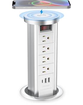 X003tjtr05 Btu Pop Up Power Strip 8-in-1 Desk Outlet Wireless Charger Usb-c 5ft Silver