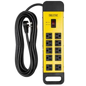 Cablectric 840013425854 10 Outlet Heavy Duty Surge Protector Power Strip - Industrial Black And Yello
