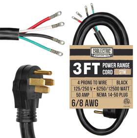 La009b Cablectric 4 Prong Range Power Cord 3 Ft - 50 Amp Rv Extension Cable Heavy Duty 6/8 Aw