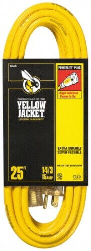 Coleman Cable 078693028861 7.6m - Yellow Jacket 2886 14/3 Heavy-duty 15-amp Sjtw Contractor Extension