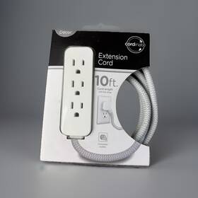 Cordinate 39624 Decor Extension Cord 10ft 3 Outlet Flat Plug Braided White Gray Home