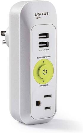 Easylife Tech 843741100208 Travel Outlet Extender With Surge Protection 1 2 Usb For Home Hotel