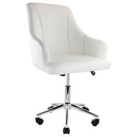 Elama 840191203350 Adjustable Faux Leather Rolling Office Chair In White With Chrome Finish