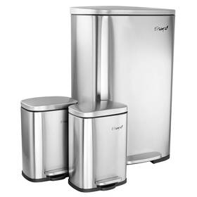 Elama 840191206634 3 Piece 13 Gallon And 1.3 Stainless Steel Step Trash Bin Combo Set
