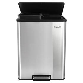 Elama 840191210532 60 Liter 2 Compartment Large 8 Gallon Split Stainless Steel Step Trash Bin
