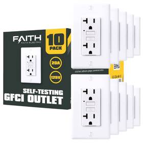 Gls-20a-wh-10 Faith 10-pack 20a Gfci Outlets Etl Listed Non-tamper-resistant Gfi Duplex