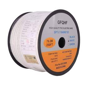 Spt-2 Gfqhf 726972480083 250ft White Zip Cord Wire 18/2 Extension Electrical Cable Ul Listed 18