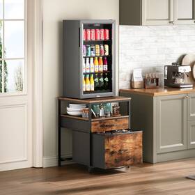 Hb01bxn Herture Mini Fridge Stand With 3 Storage Cabinet Beverage Table