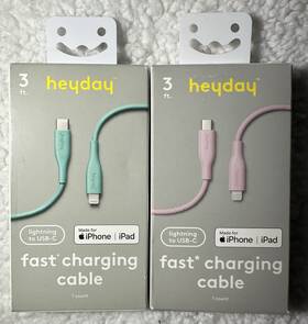 Heyday 850044241897 Set Of 2 Lightning Usb-c Cable 3ft Fast Charging Pink And Green Iphone/ipad