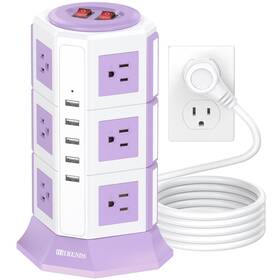 Tp-va5u12s Hitrends Purple Tower Power Strip With Surge Protection 12 Ac Outlets 5 U