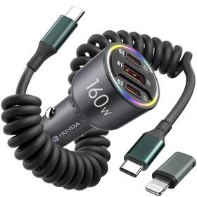 Hdd-hdd11-0224-1 Hunda 160w Usb C Car Charger Fast Charging Cigarette Lighter Splitter