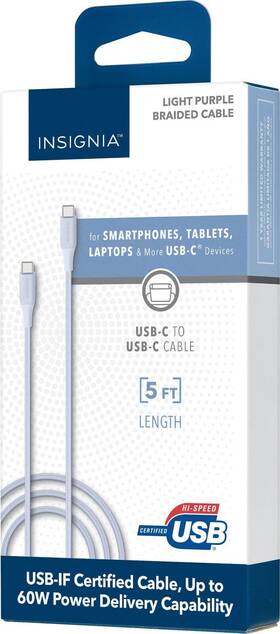 Insignia Ns-mccc5pr22-c Usb-c To Braided Cable 5 Ft Light Purple