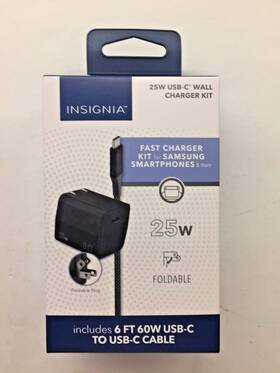 Ns-mw325c1b24b Insignia 25w Usb-c Wall Charger Kit Foldable With 6 Foot Cable Galaxy Iphone