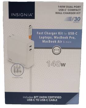 Ns-pw3x4c2w22b Insignia Insignia- 140w Dual Port Usb-c Compact Wall Charger Kit New Free/fast Ship