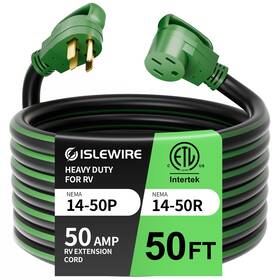 Isle-1450p-1450r-ext-50f Islewire 50 Feet Amp Rv/ev Extension Cord With Grip Handle Heavy Duty 6/3 8/1 Gaug