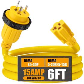 Wae-kanayu-2250 Kanayu 6ft 30 Amp To 15 Marine Shore Power Adapter Extension Cord C