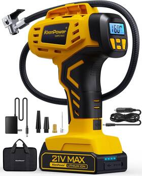 Yc218kp  Keenpower Tire Inflator Portable Air Compressor - 2x Faster 21v Rechargeable Battery