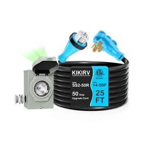Kikirv-25f-50a-n1450p-s250r Kikirv 25 Feet 50 Amp Generator Cord And Power Inlet Box Combo Kit Pure Copper Wire