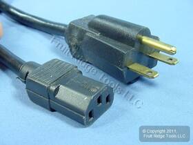 P5013-15-bl Leviton P5013 15 Ft Black Power Cord 10a 250v 2500w Nema 6-15p Plug To C13