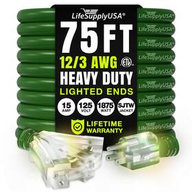 Ed-s001r Lifesupplyusa Ed-1502p 75ft Outdoor/indoor Extension Cord 3-outlet 12/3 Gauge Extra Heavy Duty Etl L