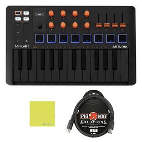 Liquid Audio 810190150238 Arturia Minilab 3 25 Slimkey Controller Bundle 3ft Pig Hog Midi Cable &