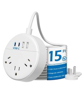 Ntonpower 941833918480 15 Ft Extension Cord Flat Plug Power Strip With 4 Usb Po... Fast Ship