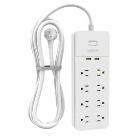 Fpc-8a2u-us-wh-7.62m Ntonpower 25 Ft Extension Cord Flat Plug 8 Outlet Surge Protector Power Stri