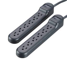 Onn. 681131309127 Power Strip 6-outlet Surge Protector 2-pack Black With Switch Extensi