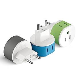 Us-9c Orei European Power Plug Adapter With 2 Usa Inputs - Travel 3 Pack Type C
