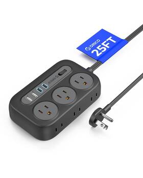 Orico 942227101273 Flat Extension Cord 25 Ft Power Strip Long With 4 Usb Ports ... Fast Ship
