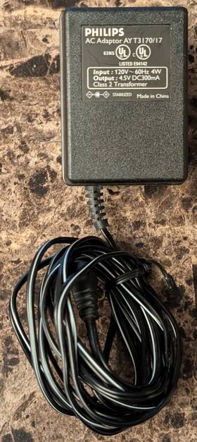 Ay3170 Philips Ay3170/17 Ac Adapter Adaptor Model Input 120v Output 4.5v Dc 60hz 4w
