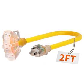 3g-oe Plugsaf Plugsaf-2ft-12/3g-oe 2 Ft 12/3 Gauge Outdoor Extension Cord With Multiple Outlets Light Indicator