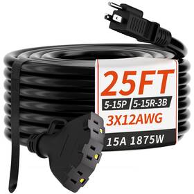 Ps-25-12-3-3 Plugsaf 25 Ft 12/3 Gauge Outdoor Extension Cord With Multiple Outlets Flexible 3 Out