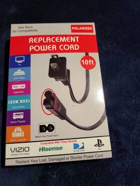 Pac91007blk Polarized Cables 10 Foot Replacement Power Cord Vizio Hisense Ps1