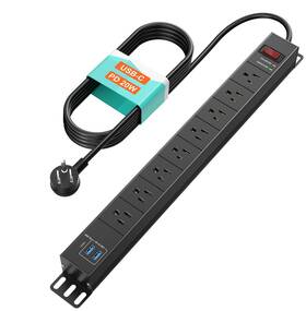 20402 Qba 8 Outlet Metal Power Strip With Usb C Pd 20w Heavy Duty Wide Spaced Outl