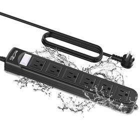 Ex-106-04 Silkycasters Outdoor Power Strip Weatherproof Waterproof Surge Protector 6 Outlets Ft