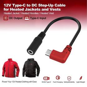 Smarkey 727370890542 12v Heated Jacket Battery Step-up Adapter Charger Cable For Jackets