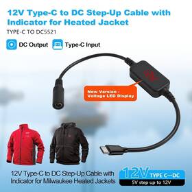 Smarkey 727370890573 12v Heated Jacket Battery Step-up Adapter Charger Cable Type-c To Dc5.5mm