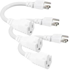 Sparking 647581791738 3 Pack White Short 3prong Power Extension Cord - 6inch Mini Indoor Grounded