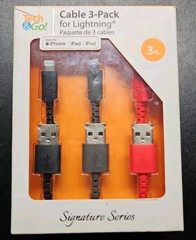 131-3602-tg3 Tech And Go 131 3602 Tg3 3 Ft. Cable For Lightning 3-pack